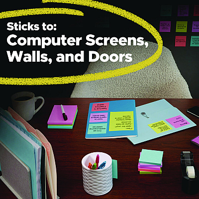 Post-it Notes Super Sticky Pads in Playful Primary Colors, 3" x 3", 45 Sheets/Pad, 5 Pads/Pack (MMM33215SSAN)