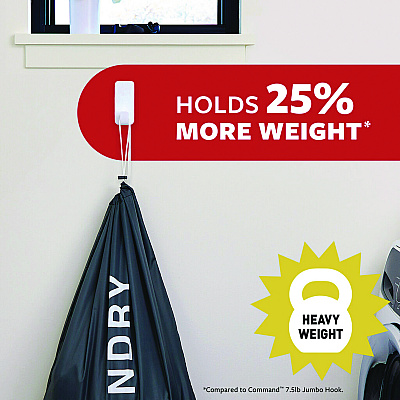 Command X-Large Utility Hooks, Plastic, White, 10 lb Capacity, 2 Hooks and 6 Strips/Pack (MMM170102ES)