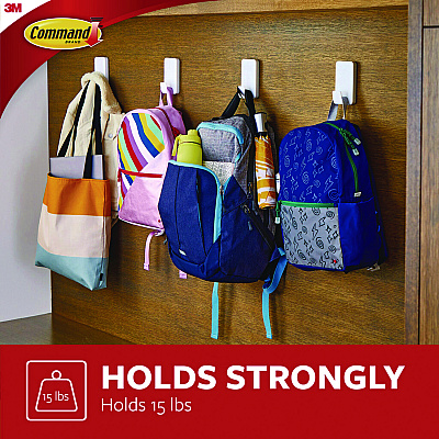 Command X-large Utility Hooks, Plastic, White, 15 lb Capacity, 2 Hooks and 8 Strips/Pack (MMM170112ES)