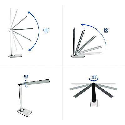 MOUNT-IT! Turcom RelaxaLight Dimmable LED Desk Lamp with USB, Adjustable Neck, 16" to 28.5" High, White (MNITS7005)