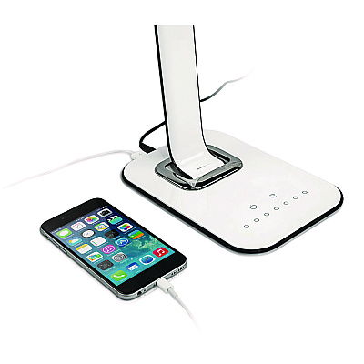 MOUNT-IT! Turcom RelaxaLight Dimmable LED Desk Lamp with USB, Adjustable Neck, 16" to 28.5" High, White (MNITS7005)