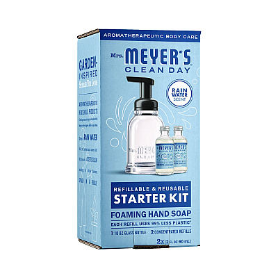 Mrs. Meyer's Foaming Hand Soap Concentrate Starter Kit, Rain Water, (2) 2 oz Refill Bottles, 10 oz Dispenser Bottle (MTH355607)