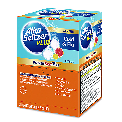 Alka-Seltzer Plus PowerFast Fizz Sever Cold and Flu Effervescent Tablet, 2 Tablets/Pouch, 25 Pouches/Box (PFY97318)