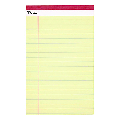 Mead Notepad, Wide/Legal Rule, 50 Canary 5 x 8 Sheets, 4/Pack (MEA59382)