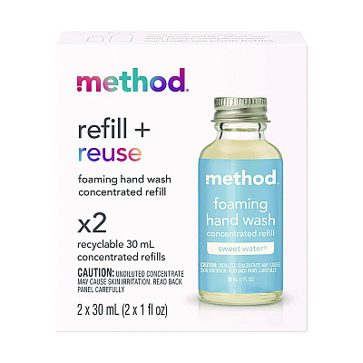 Method Refill + Reuse Foaming Hand Soap Refill, Sweetwater, 1 oz Refill Bottle, 2/Pack (MTH356011)
