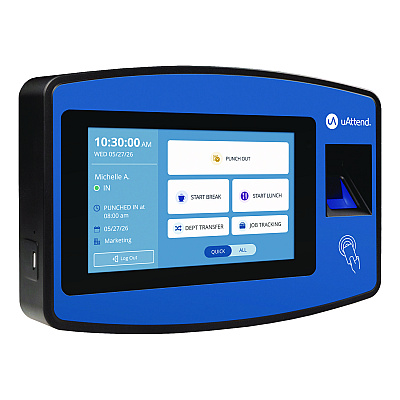 uAttend Biometric Fingerprint Touch Tablet Time Clock System, Unlimited Employees, Black/Blue (PPZ2500)