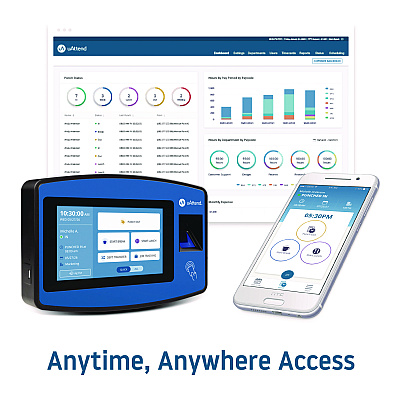 uAttend Biometric Fingerprint Touch Tablet Time Clock System, Unlimited Employees, Black/Blue (PPZ2500)