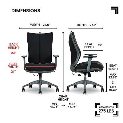 Sharper Image Revive Shiatsu Ergonomic Mesh Swivel Massage Chair, Supports Up to 275 lbs, 19.75" to 22.75" Seat Height, Black Seat/Back (SBI60097BLK)