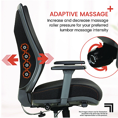 Sharper Image Revive Shiatsu Ergonomic Mesh Swivel Massage Chair, Supports Up to 275 lbs, 19.75" to 22.75" Seat Height, Black Seat/Back (SBI60097BLK)