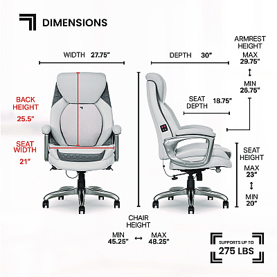 Sharper Image Ergonomic Bonded Leather Swivel Executive Massage Chair, Supports Up to 275 lbs, 20" to 23" Seat Height, Off-White (SBI60098WHT)