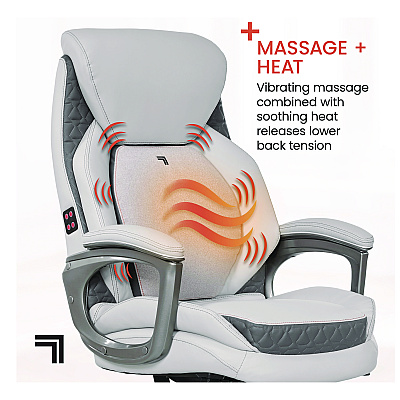 Sharper Image Ergonomic Bonded Leather Swivel Executive Massage Chair, Supports Up to 275 lbs, 20" to 23" Seat Height, Off-White (SBI60098WHT)