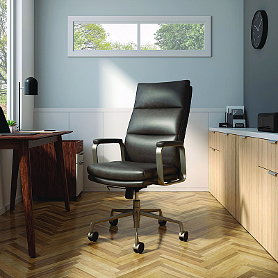 Union & Scale Industria 3-40C Ergonomic Bonded Leather Swivel Manager Chair, Supports Up to 275 lbs, 18.31" to 21.85" Seat Height, Gray (UOSUN61463CC)