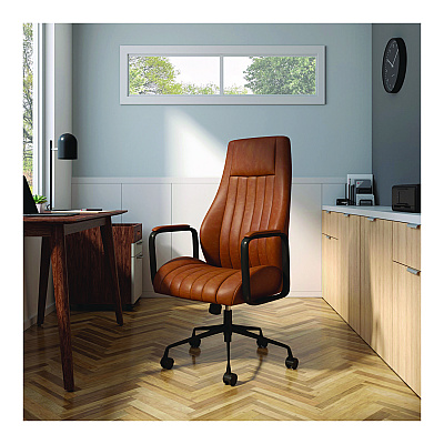 Union & Scale Industria 3-50L Ergonomic Bonded Leather Swivel Manager Chair, Supports Up to 275 lbs, 16.81" to 20.55" Seat Height, Brown (UOSUN61642CC)