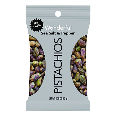 Wonderful No Shells Sea Salt and Pepper Pistachios, 2.25 oz Pack, 8/Box (WPSPAR70144)