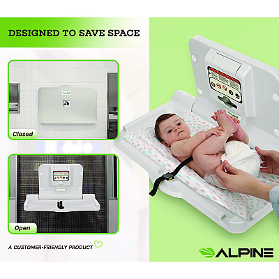 Alpine Compact Horizontal Baby Changing Station, 32 x 18, White (ALHALP411E)