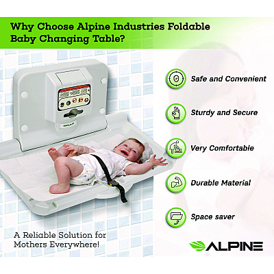 Alpine Compact Horizontal Baby Changing Station, 32 x 18, White (ALHALP411E)
