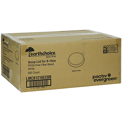 Pactiv Evergreen EarthChoice PFAS-Free Compostable Soup Cup Lid, For 8-16 oz Soup Cups, 4" Diameter, White, Sugarcane, 500/Carton (PCTLMC81216ECBB)