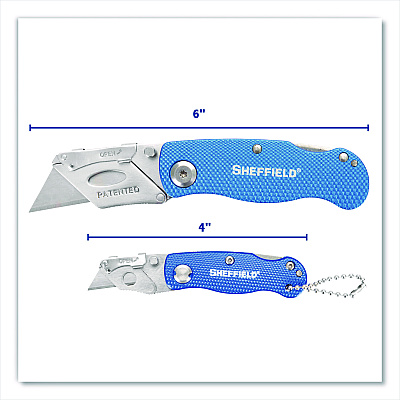 Sheffield Folding Lock Back Utility Knife Set, 1 Standard, 1 Mini, Blue (GNS12117)