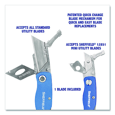 Sheffield Folding Lock Back Utility Knife Set, 1 Standard, 1 Mini, Blue (GNS12117)