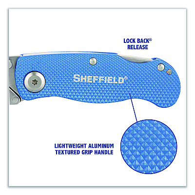 Sheffield Folding Lock Back Utility Knife Set, 1 Standard, 1 Mini, Blue (GNS12117)