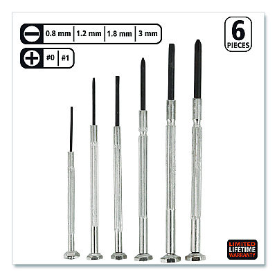 Great Neck Precision Screwdriver Set, Six-Piece, Phillips/Slotted, Assorted Lengths, Polished Steel Handles (GNSGP6C)