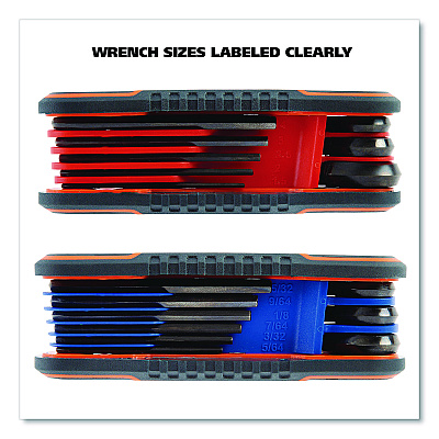 Great Neck Hex Key Fold-Up Tool Set, Two-Piece, Metric/SAE, Black-Oxide/Blue (SAE), Black-Oxide/Red (Metric) (GNS74205)