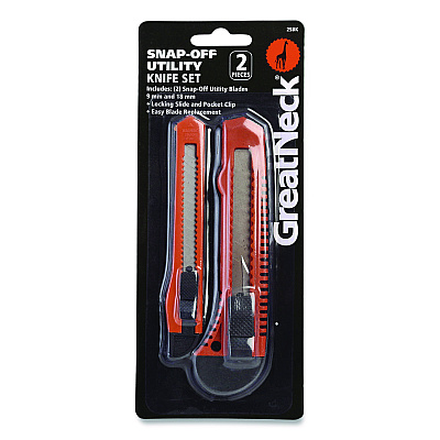 Great Neck Snap-Off Utility Knife Set, 9 mm Knife, 18 mm Knife, Orange/Black (GNS2SBK)