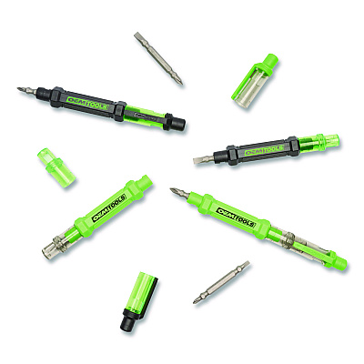OEMTOOLS 6-Way Pen-Style Screw/Nut Driver, Phillips/Slotted Bits, Metric Sockets, 5.38" Long, Black/Green, Green/Clear, 4/Pack (GNS22537)