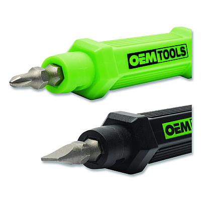 OEMTOOLS 6-Way Pen-Style Screw/Nut Driver, Phillips/Slotted Bits, Metric Sockets, 5.38" Long, Black/Green, Green/Clear, 4/Pack (GNS22537)
