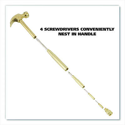 Great Neck 5-in-1 Carpenter's Hammer with Nesting Handle Containing Four Screwdrivers, 6.5" Long Gold Handle (GNS19006)