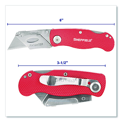 Sheffield Quick Change Lock Back Utility Knife, 1.25" Blade, 3.5" Aluminum Handle, Red (GNS12614)
