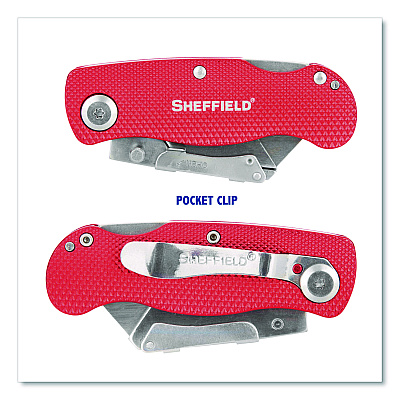 Sheffield Quick Change Lock Back Utility Knife, 1.25" Blade, 3.5" Aluminum Handle, Red (GNS12614)