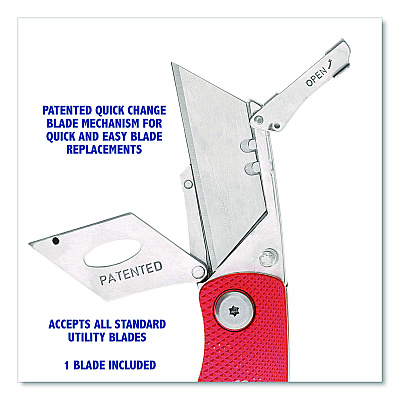 Sheffield Quick Change Lock Back Utility Knife, 1.25" Blade, 3.5" Aluminum Handle, Red (GNS12614)