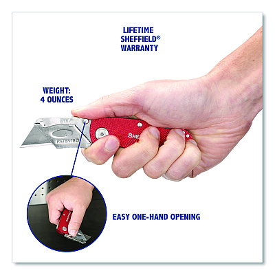 Sheffield Quick Change Lock Back Utility Knife, 1.25" Blade, 3.5" Aluminum Handle, Red (GNS12614)