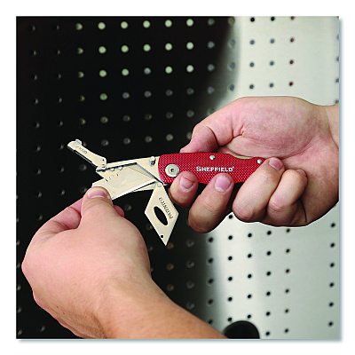Sheffield Quick Change Lock Back Utility Knife, 1.25" Blade, 3.5" Aluminum Handle, Red (GNS12614)