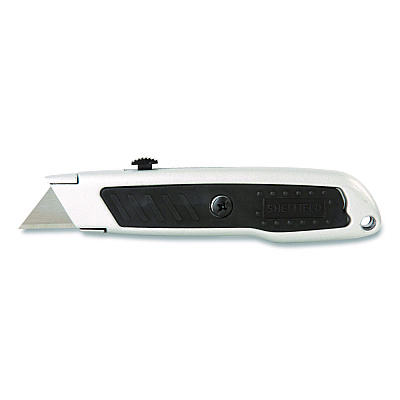 Sheffield Retractable Utility Knife, 1.25" Blade, 3.5" Plastic Handle, Black/Gray (GNS12243)