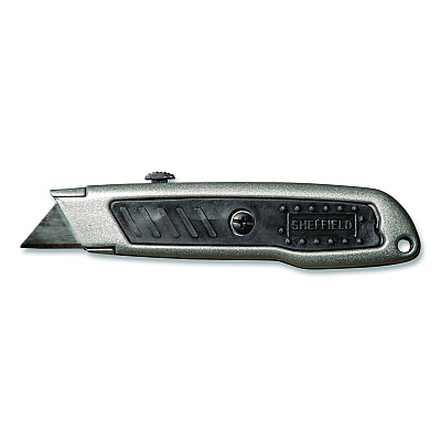 Sheffield Retractable Utility Knife, 1.25" Blade, 3.5" Plastic Handle, Black/Gray (GNS12243)