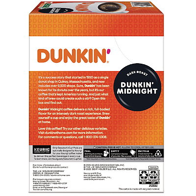 Dunkin Donuts K-Cup Pods, Original Dark Roast, 22/Box (GMT12798)