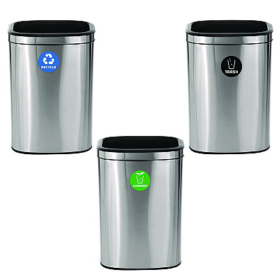 Alpine 10.5 Gallon Recycle, Trash and Compost Combo Station, Brushed Stainless Steel (ALH47040LRTCO)