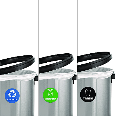 Alpine 17 Gallon Stainless Steel Indoor Recycling, Trash and Compost Bins with Swivel Lid (ALH47065L1RTCO)