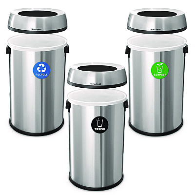 Alpine 17 Gallon Stainless Steel Open Top Recycling, Trash and Compost Station (ALH47065LRTCO)