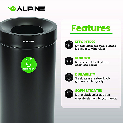 Alpine 27 Gallon Black Stainless Steel Compost Can (ALH47527BLKCO)