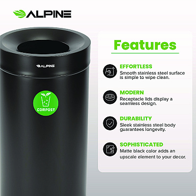 Alpine 27 Gallon Black Stainless Steel Compost Bin and Trash Can (ALH47527BLKCOT)