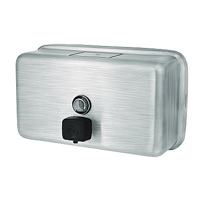 Alpine Horizontal Manual Surface-Mounted Stainless Steel Liquid Soap Dispenser, 40 oz, 2.8 x 8.1 x 4.8, Brushed Stainless Steel (ALHALP424SSB)