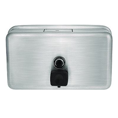 Alpine Horizontal Manual Surface-Mounted Stainless Steel Liquid Soap Dispenser, 40 oz, 2.8 x 8.1 x 4.8, Brushed Stainless Steel (ALHALP424SSB)