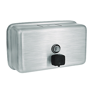 Alpine Horizontal Manual Surface-Mounted Stainless Steel Liquid Soap Dispenser, 40 oz, 2.8 x 8.1 x 4.8, Brushed Stainless Steel (ALHALP424SSB)