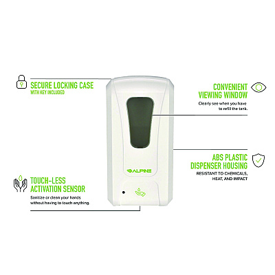 Alpine Wall Mount Automatic Foam Hand Sanitizer and Soap Dispenser, 40 oz, 4.48 x 6 x 11.1, White (ALHALP430F)