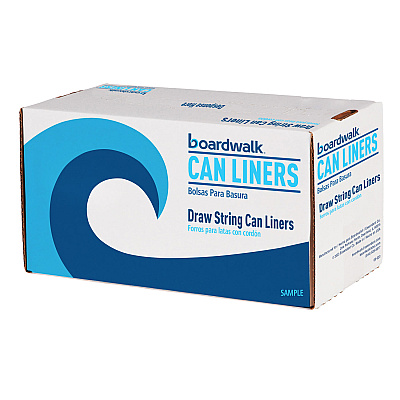 Boardwalk Drawstring Kitchen Bags, Drawstring, 13 gal, 24" x 28", White, 50 Bags/Roll, 2 Rolls/Carton (BWK1DK100)
