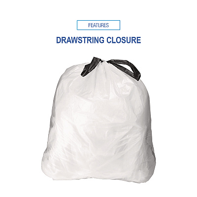 Boardwalk Drawstring Kitchen Bags, Drawstring, 13 gal, 24" x 28", White, 50 Bags/Roll, 2 Rolls/Carton (BWK1DK100)