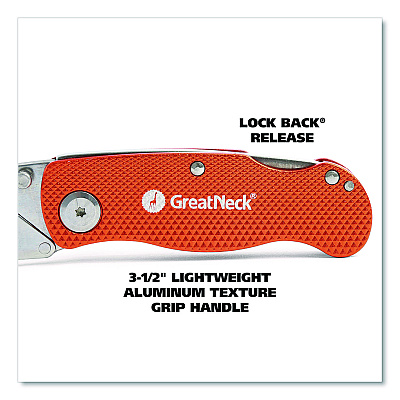 Great Neck Quick Change Lock Back Utility Knife, 3.5" Aluminum Handle, Orange (GNS74201)